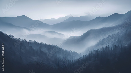 mountains in the fog - generative ai © petrosven