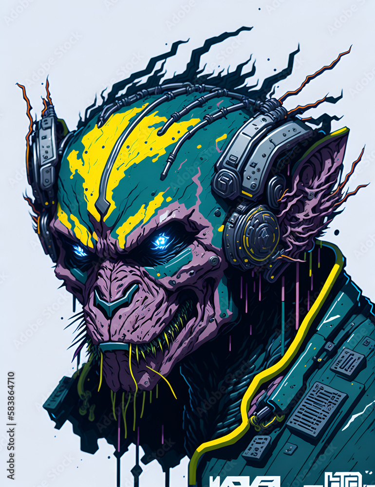 Obraz premium Cyberpunk monkey concept. AI generated illustration