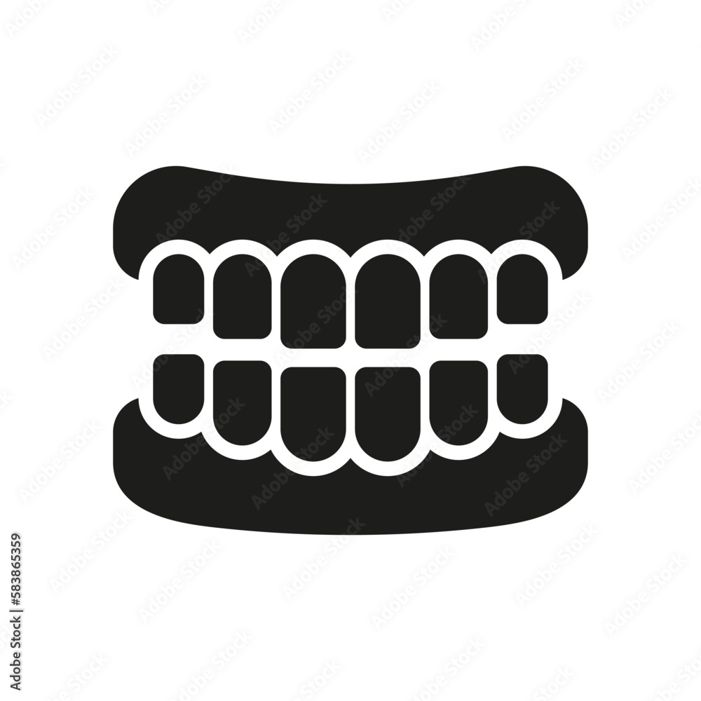 Human Jaw Anatomy with Teeth Silhouette Icon. False Tooth, Teeth Prosthesis Glyph Pictogram. Healthy Smile, Oral Hygiene. Dentistry Symbol. Dental Treatment Sign. Isolated Vector Illustration Human Jaw Anatomy with Teeth Silhouette Icon. False Tooth, Teeth Prosthesis Glyph Pictogram. Healthy Smile, Oral Hygiene. Dentistry Symbol. Dental Treatment Sign. Isolated Vector Illustration