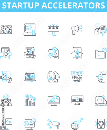 Startup Accelerators vector line icons set. Incubator, Investing, Mentoring, Fundraising, Accelerator, Innovation, Networking illustration outline concept symbols and signs