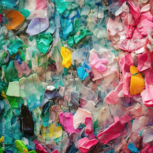 A pile of plastic trash. Plastic pollution. Colorful pile of plastic garbage. Generative AI