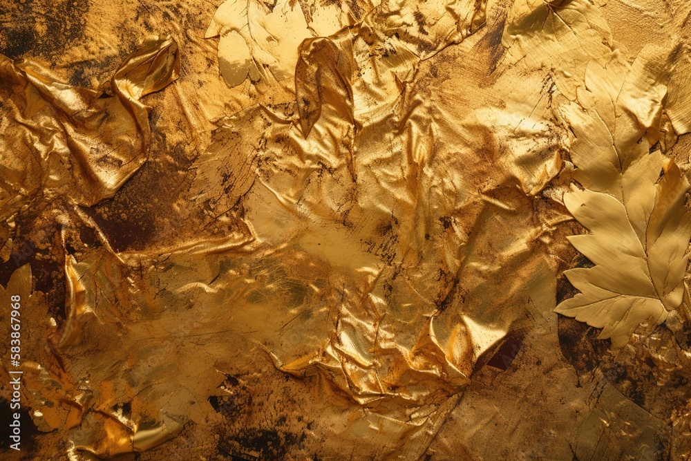 Gold leaf texture illustration background with Generative AI