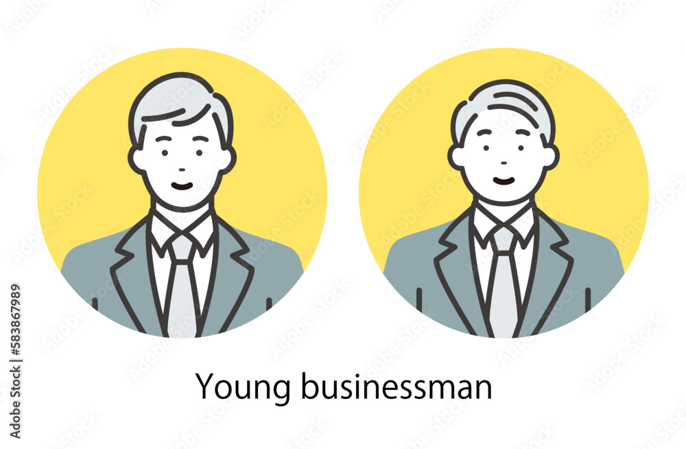 笑顔の若いビジネスマン　丸枠付きアイコンセット