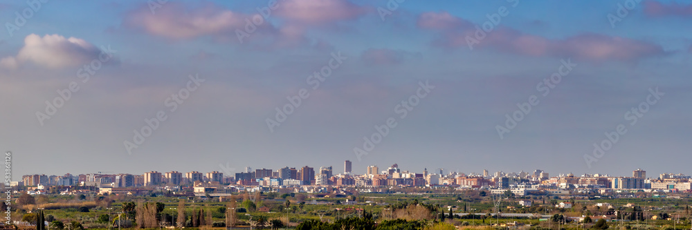 Spain's Valencian Community, Cityscape in Haze: Panoramic View of Castellón, Urban Pollution
