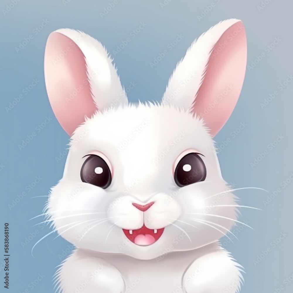 Cute Easter Bunny Face Illustration, Generative AI