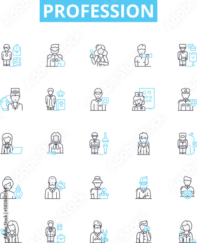Profession vector line icons set. Job, Career, Vocation, Profession, Employment, Business, Trade illustration outline concept symbols and signs
