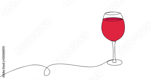 Continuous line drawing wine glass isolated on white background. Minimalist black one line art. Vector illustration