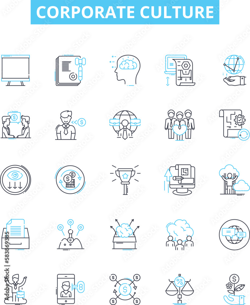 Corporate culture vector line icons set. Business, Professionalism, Respect, Quality, Empowerment, Integrity, Communication illustration outline concept symbols and signs