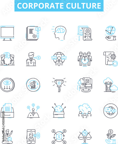 Corporate culture vector line icons set. Business, Professionalism, Respect, Quality, Empowerment, Integrity, Communication illustration outline concept symbols and signs
