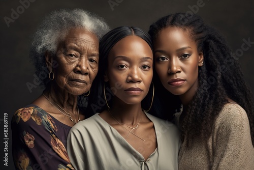 A fictional persons. African-American women from multi-generational family in stunning composition