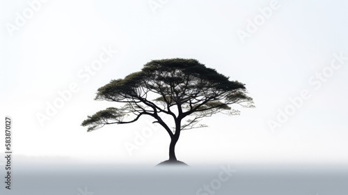 black and white landscape illustration art of a tree silhouette - generative ai