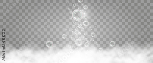  Air bubbles on a transparent background. Soap foam vector illustration.