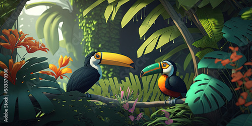 Toucans bird in tropical jungle © Awesomextra