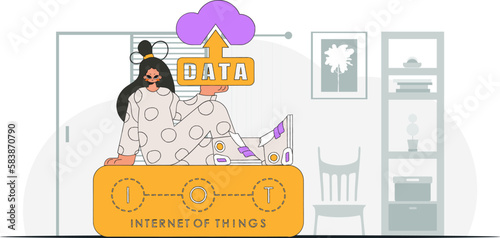 Girl cradling a cloud drive, contemporary illustration style.