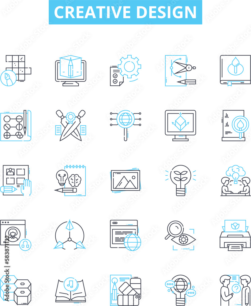 Creative design vector line icons set. Design, Creative, Artistic, Aesthetic, Innovative, Graphic, Stylish illustration outline concept symbols and signs