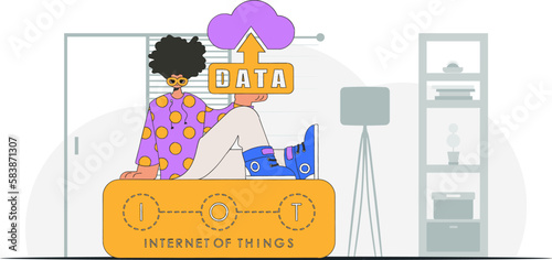 He holds cloud storage, modern vector character style.