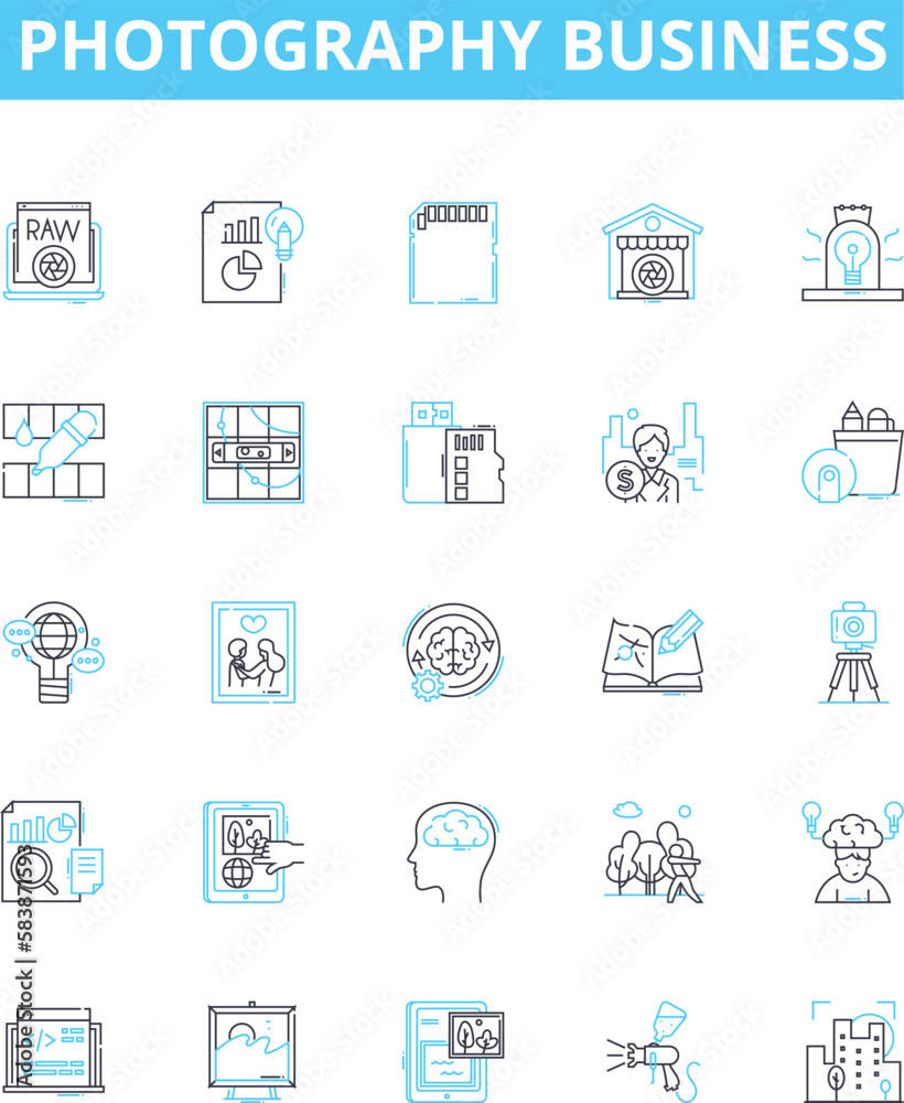 photography business vector line icons set. Photography, Business, Studio, Capture, Camera, Shots, Images illustration outline concept symbols and signs