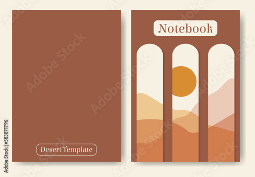 Architecture with arches notebook cover illustration. Modern aesthetic art. Background template