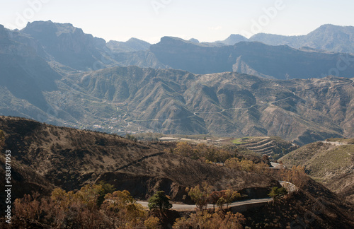 View from Cruz de Tejeda on the mountainsand valley photo