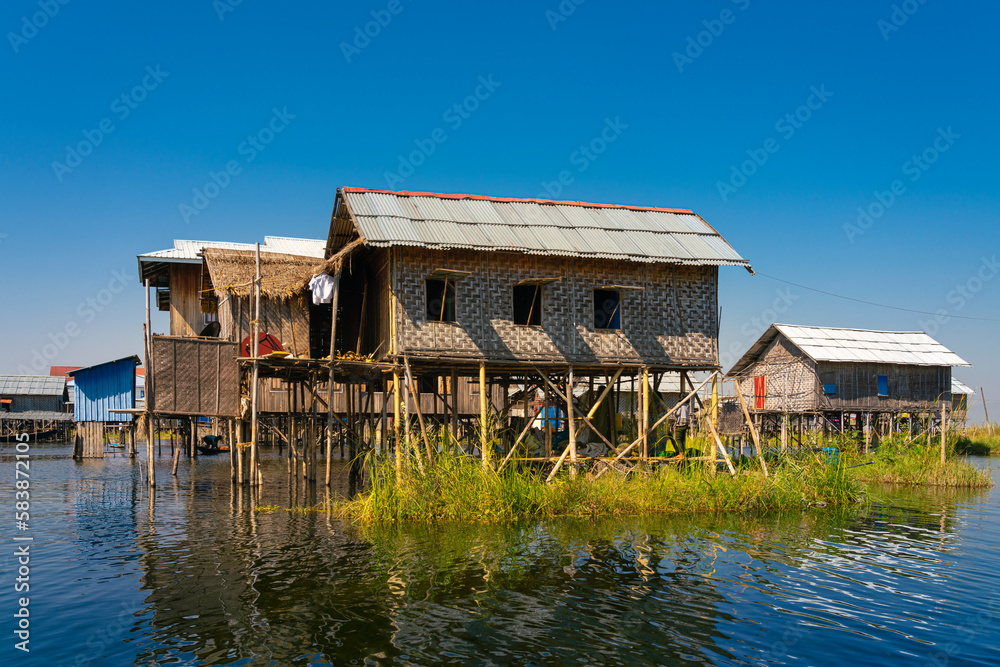 Typical wooden house on Lake Inle, Shan State Typical wooden house on Lake Inle, Shan State