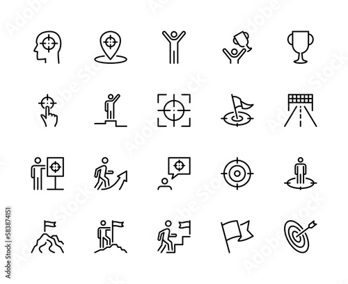 Target and Goal vector line icons. Business goal. Isolated icon collection on white background. Target and Goal symbol vector set.