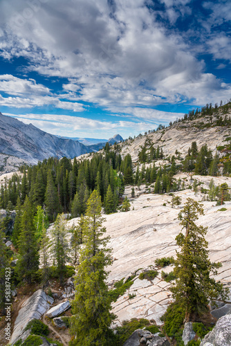 Olmsted Point with distant view of Half Dome rock formation, Yosemite National Park, UNESCO World Heritage Site, California photo