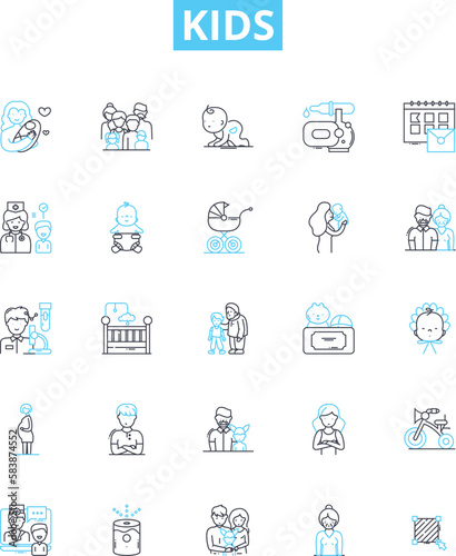 Kids vector line icons set. Children, Toddlers, Babies, Preschoolers, Juveniles, adolescents, Teenagers illustration outline concept symbols and signs