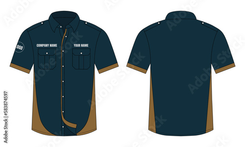 Office shirt mockup front and back view. Vector illustration