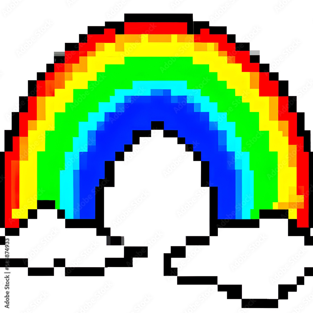 Obraz premium Pixel art rainbow image on a white background ai generated image.