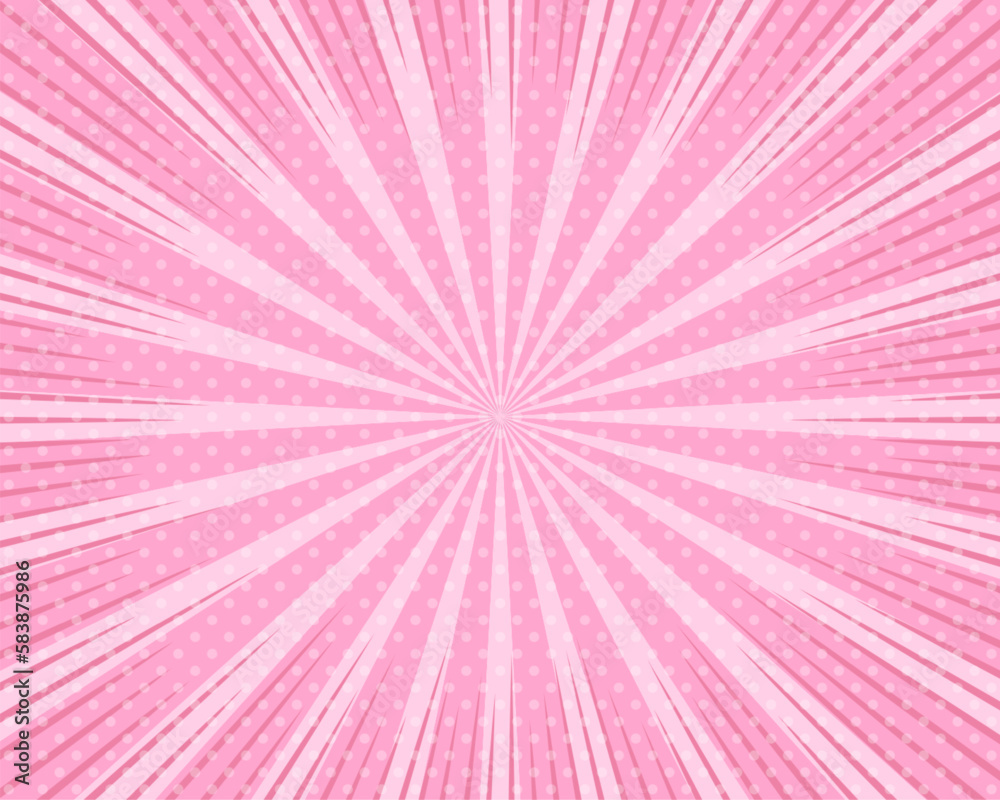 Obraz premium 集中線とサンバーストの背景素材(ピンク)