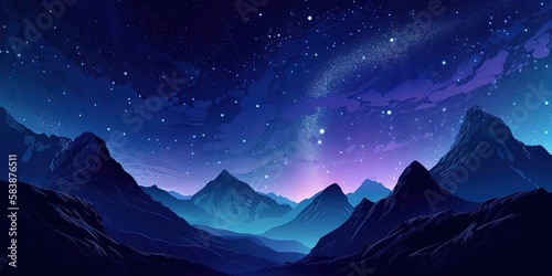 Description of stunning summer night scenery featuring mountains, starry sky, and Milky Way galaxy, Generative AI