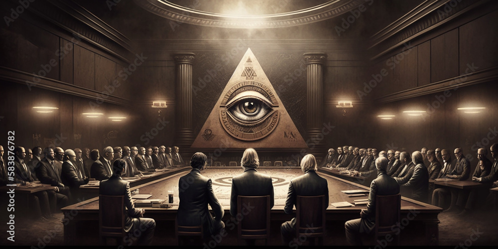 New world order secret society meeting created with Generative AI - obrazy, fototapety, plakaty 