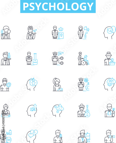 Psychology vector line icons set. Psychology  Behavior  Mental  Mind  Cognitive  Trauma  Therapy illustration outline concept symbols and signs
