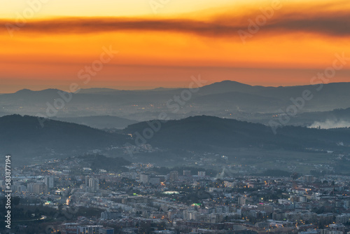 Overview of the city of Braga Portugal, during a beautiful Sunset.