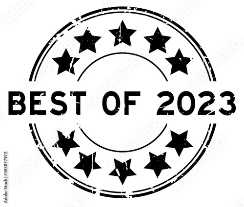 Grunge black best of 2023 word round rubber seal stamp on white background