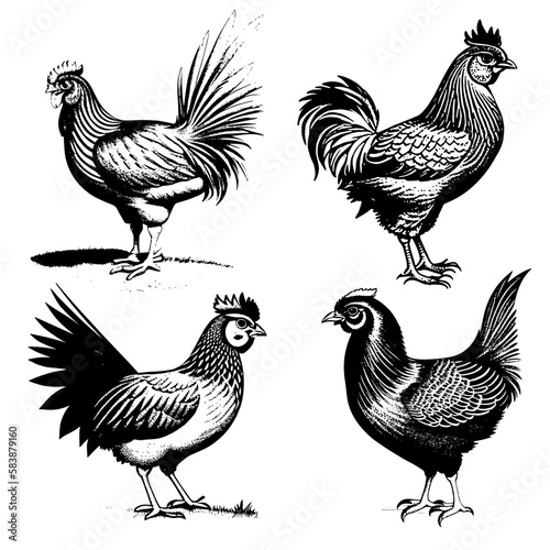 Vector image of a rooster. Vintage chicken illustration.