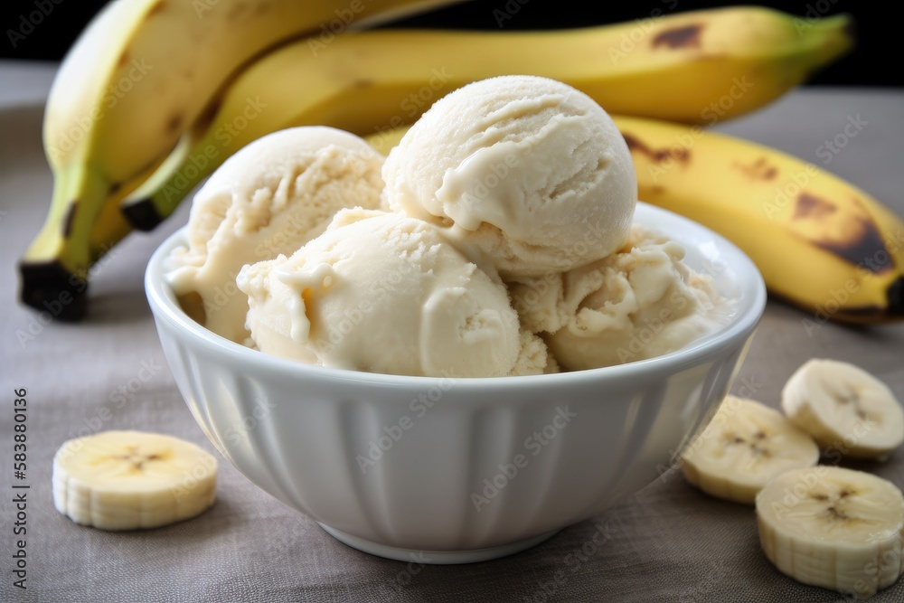 Frozen treat. Sweet Banana Ice Cream. Enjoy a creamy, fruity, and refreshing dessert that's dairy-free and vegan. Generative AI Frozen treat. Sweet Banana Ice Cream. Enjoy a creamy, fruity, and refreshing dessert that's dairy-free and vegan. Generative AI