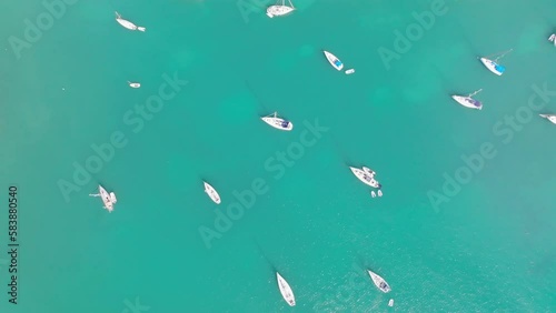 Overhead view of sailboats in Caribbean island. Coral Bay, St. John, USVI photo