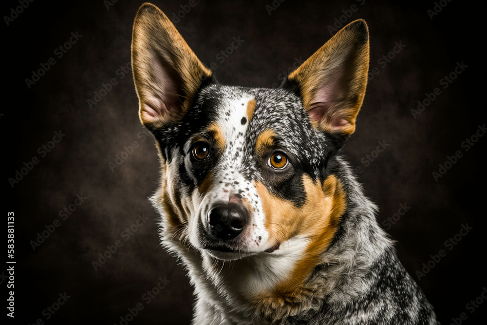 Australian Cattle Dog: A Loyal and Hardy Breed on a Striking Dark Background Australian Cattle Dog: A Loyal and Hardy Breed on a Striking Dark Background