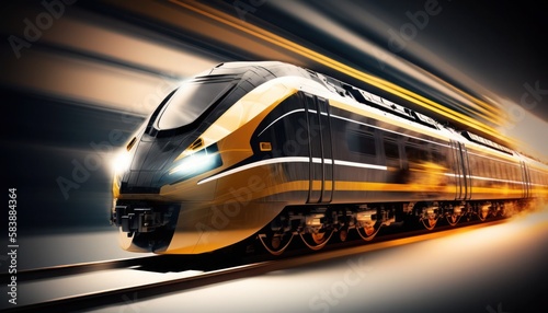 Abstract electric train riding on high speed blurred, generative ai