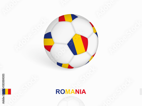 Soccer ball with the Romania flag, football sport equipment.