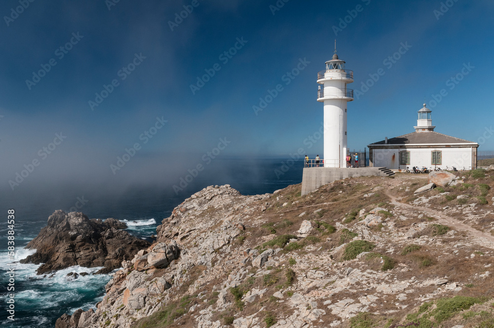 lighthouse on the coast in Cabo Touriñan. Most westerly point of Peninsular Spain. A Coruña. Galicia. Camino de Santiago 