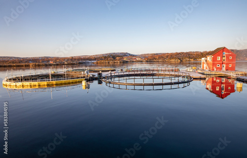 Fish farming facility Toftsundet, Helgeland coast, Norway