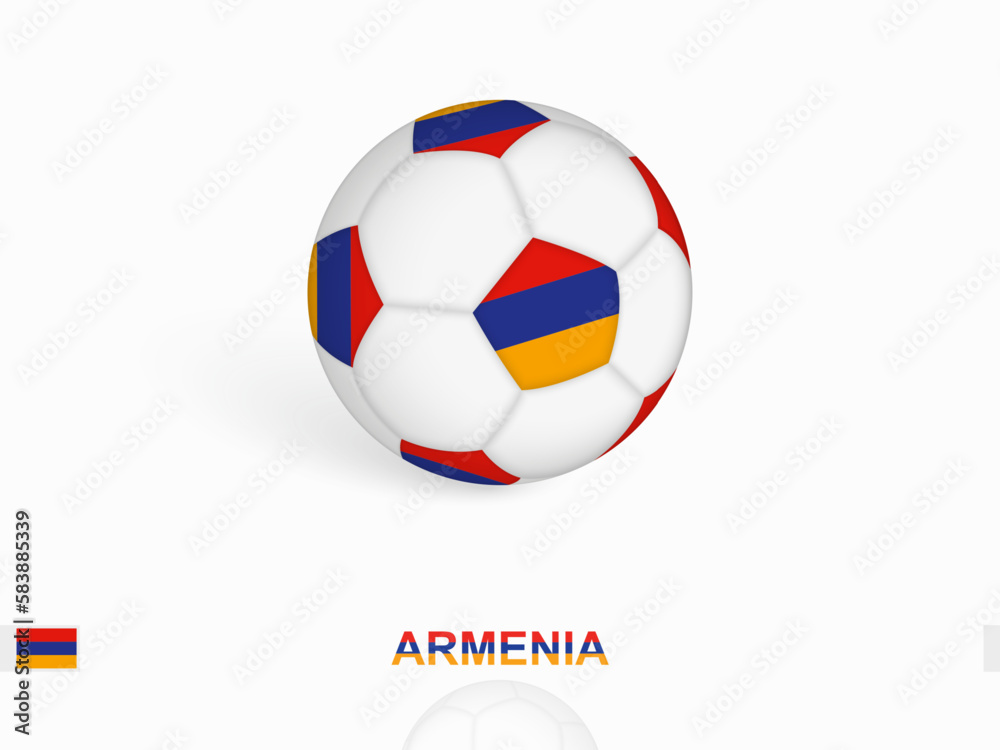 Soccer ball with the Armenia flag, football sport equipment.