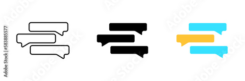 A vector illustration of online chatting, which is the act of exchanging messages or participating. Vector set of icons in line, black and colorful styles isolated.