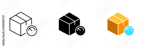 A vector illustration of a box with a speed icon, which represents fast and efficient transportation and delivery of goods or packages. Vector set of icons in line, black and colorful styles isolated.