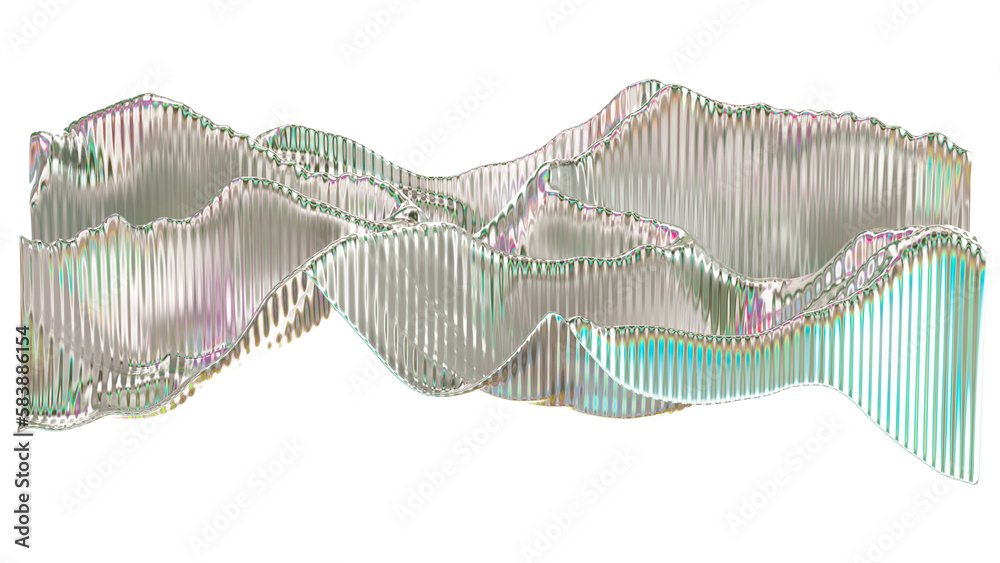 3d render illustration - Holographic trendy waving drapery in motion. Abstract colorful gradient element with layers and folds. Great for your design web or print projects.