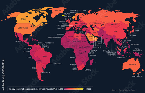 Energy consumption per capita, infographic map photo