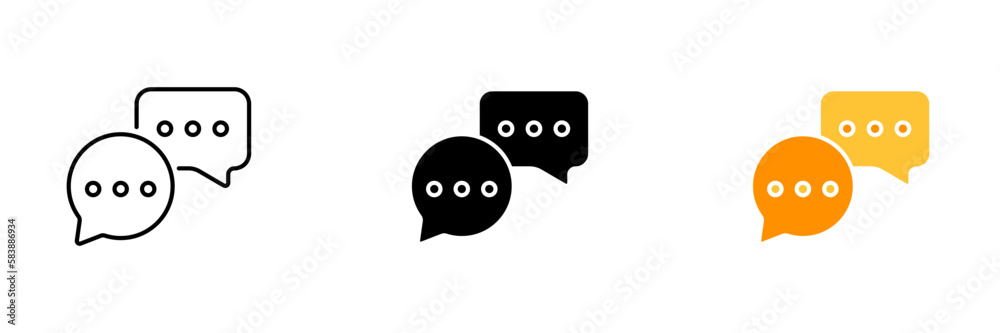 An image of a phone and a speech bubble, representing messages. Vector set of icons in line, black and colorful styles isolated.