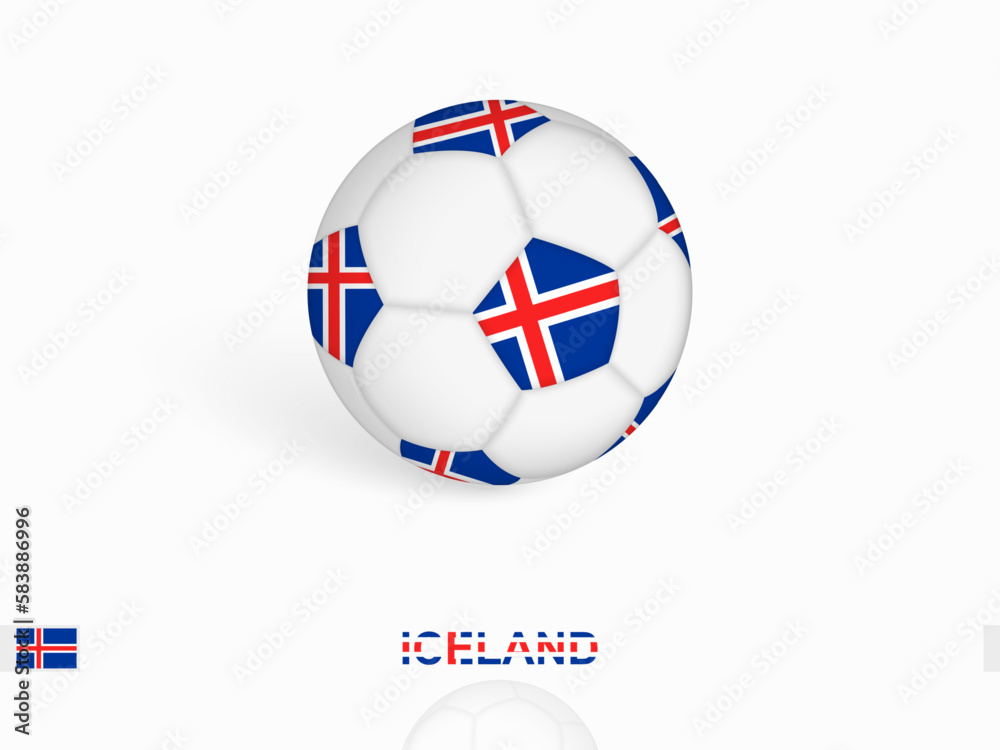 Obraz premium Soccer ball with the Iceland flag, football sport equipment.